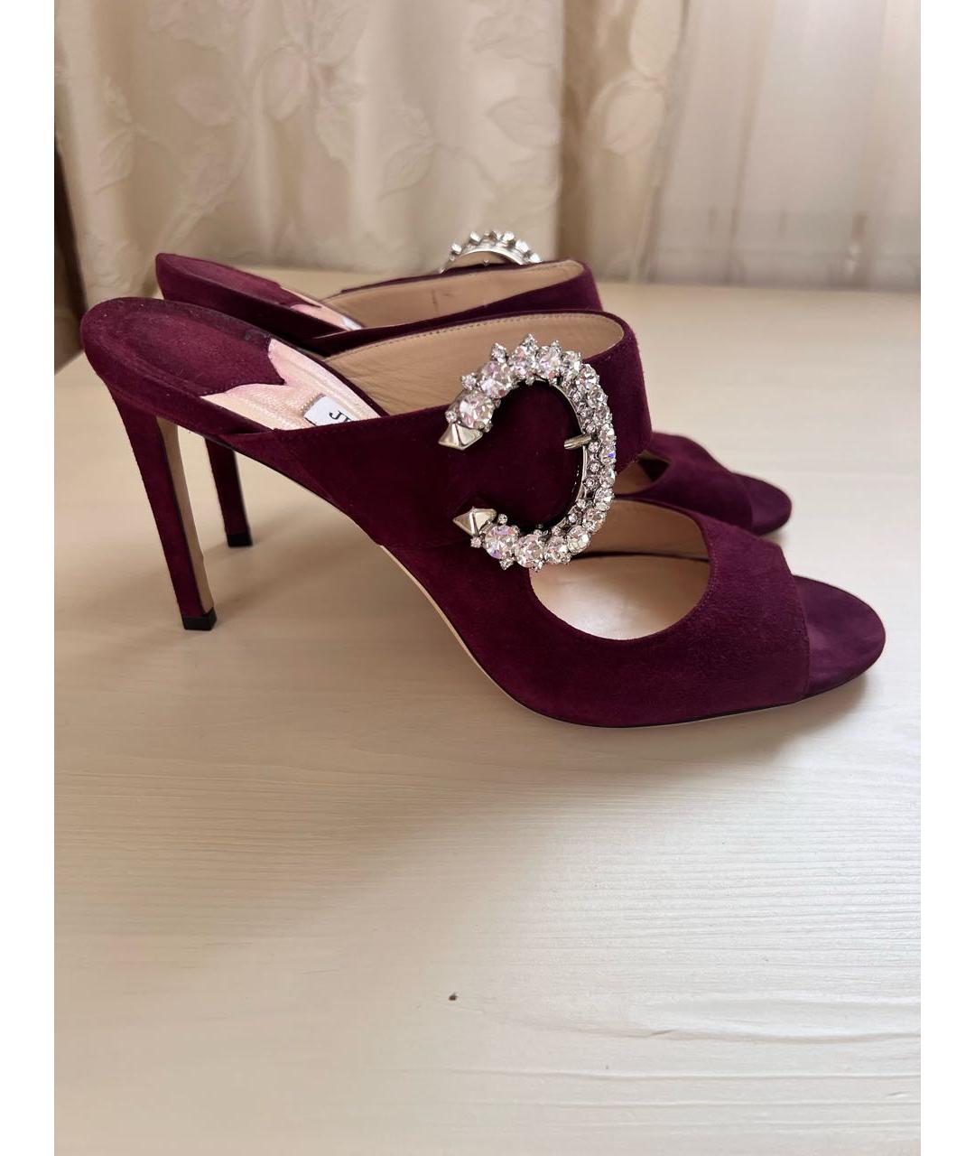 JIMMY CHOO Бордовые замшевые мюли, фото 6