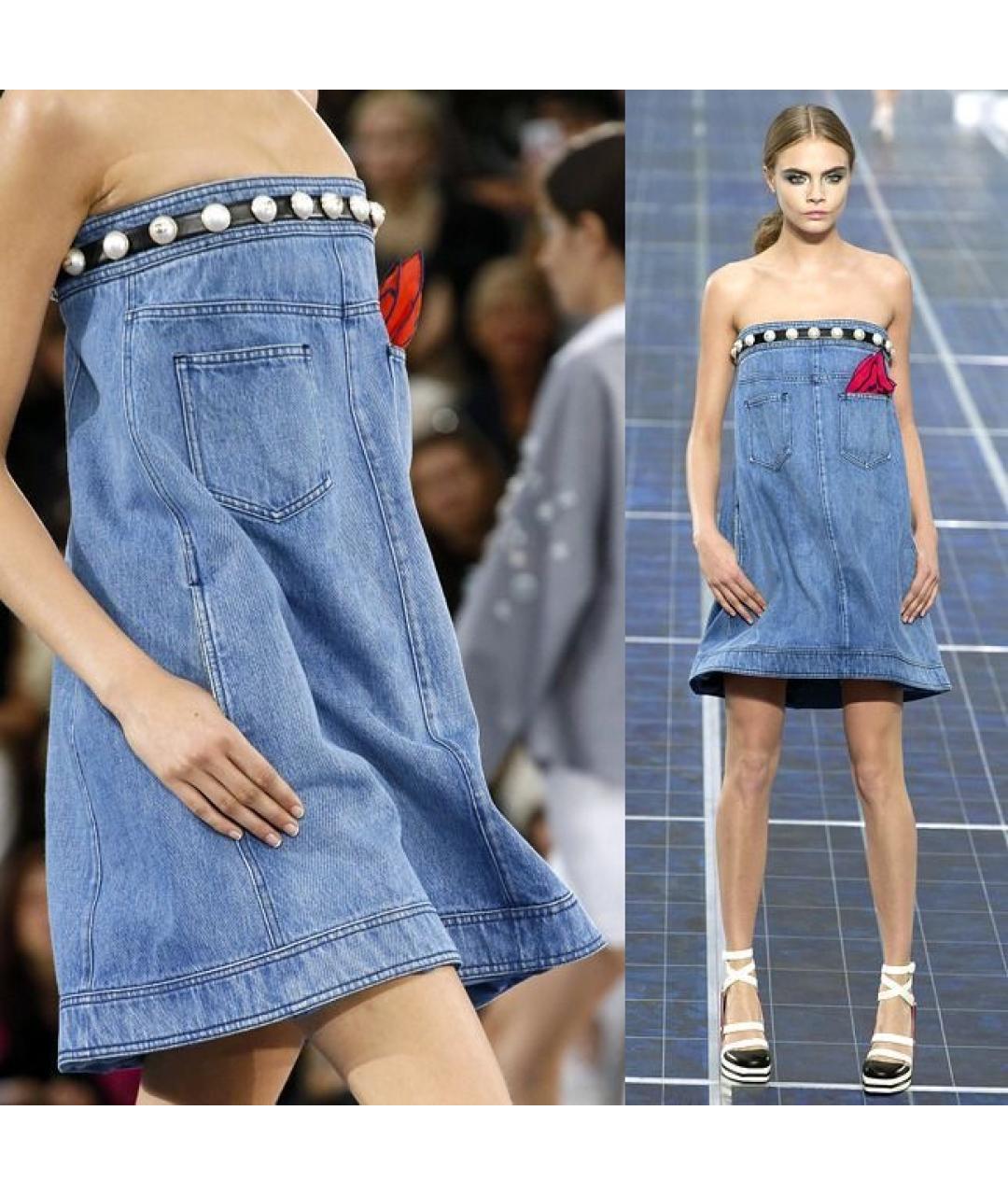 CHANEL Голубое хлопковое коктейльное платье, фото 6