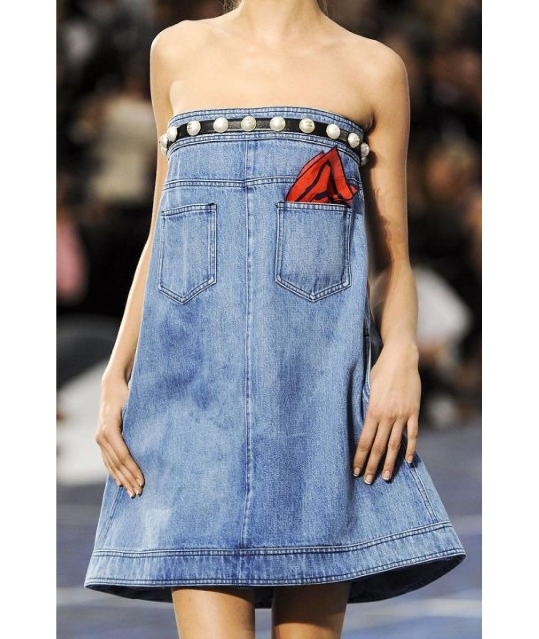 CHANEL Голубое хлопковое коктейльное платье, фото 8