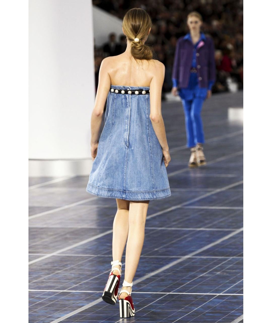 CHANEL Голубое хлопковое коктейльное платье, фото 5