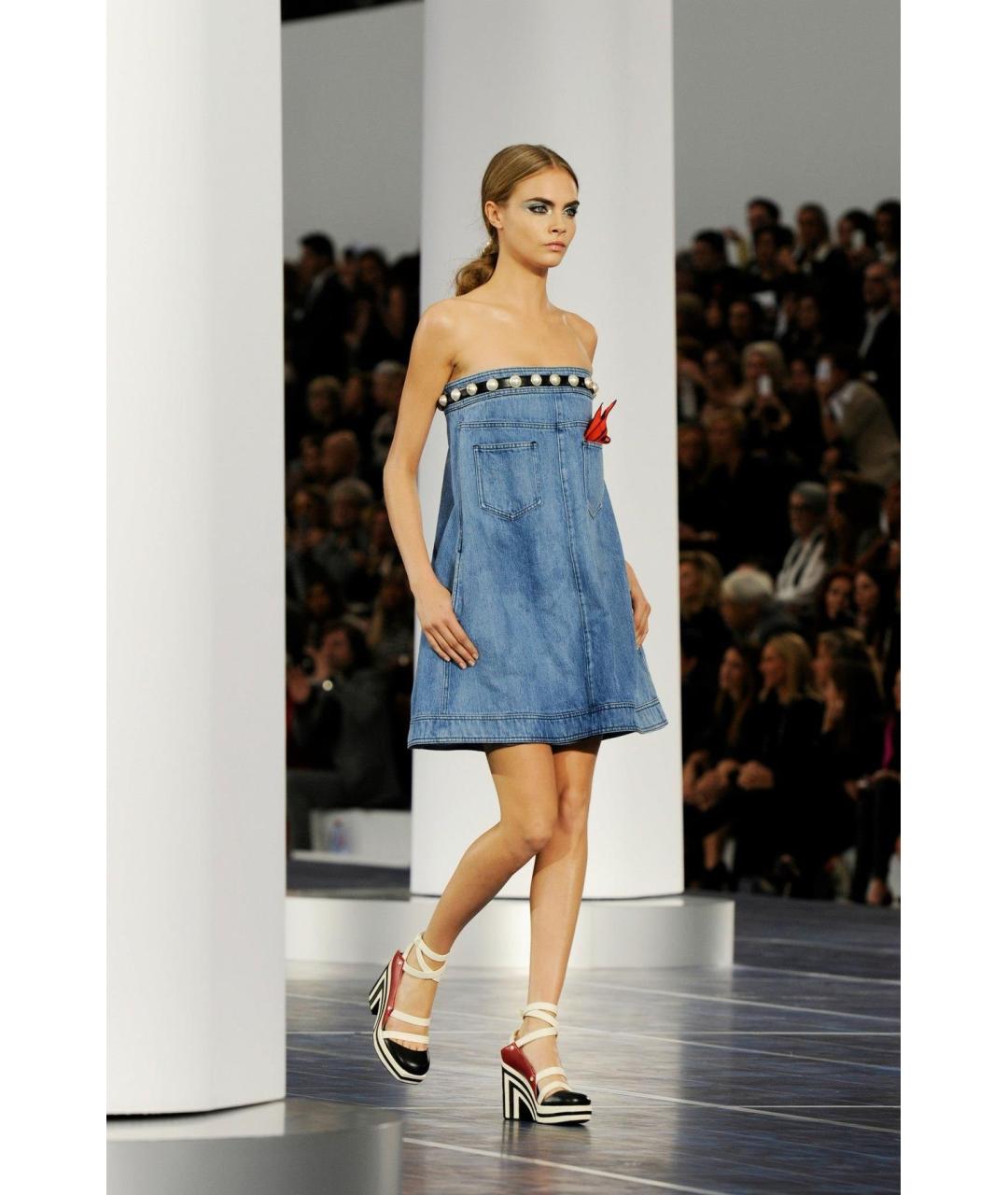 CHANEL Голубое хлопковое коктейльное платье, фото 4