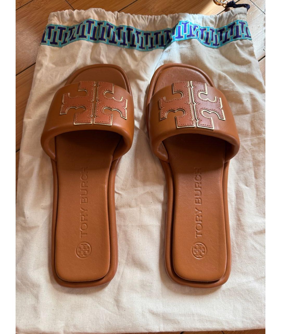 TORY BURCH Коричневые кожаные шлепанцы, фото 3