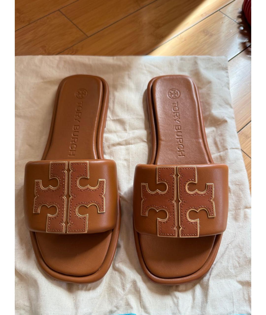 TORY BURCH Коричневые кожаные шлепанцы, фото 2