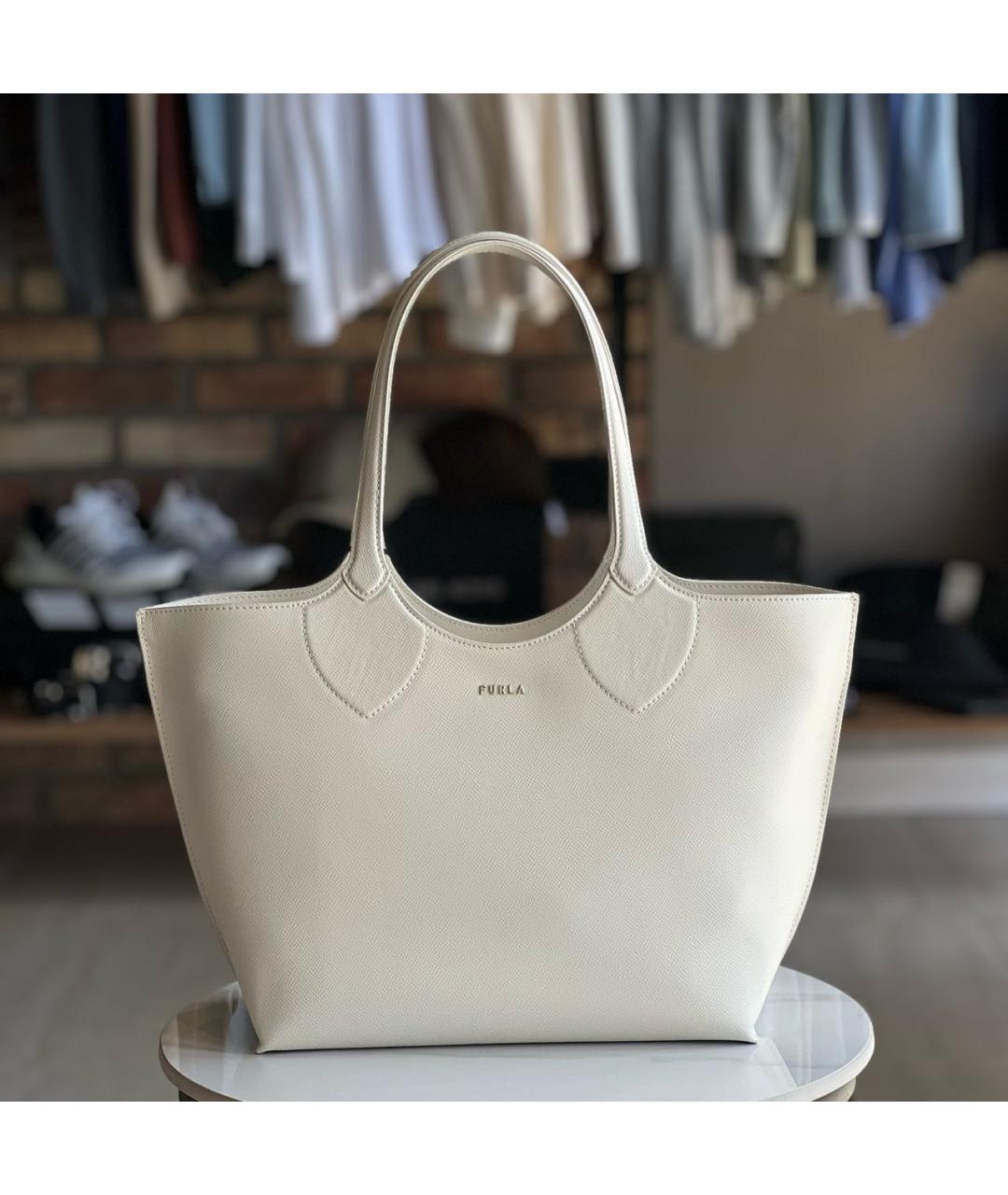 FURLA Белая кожаная сумка тоут, фото 5