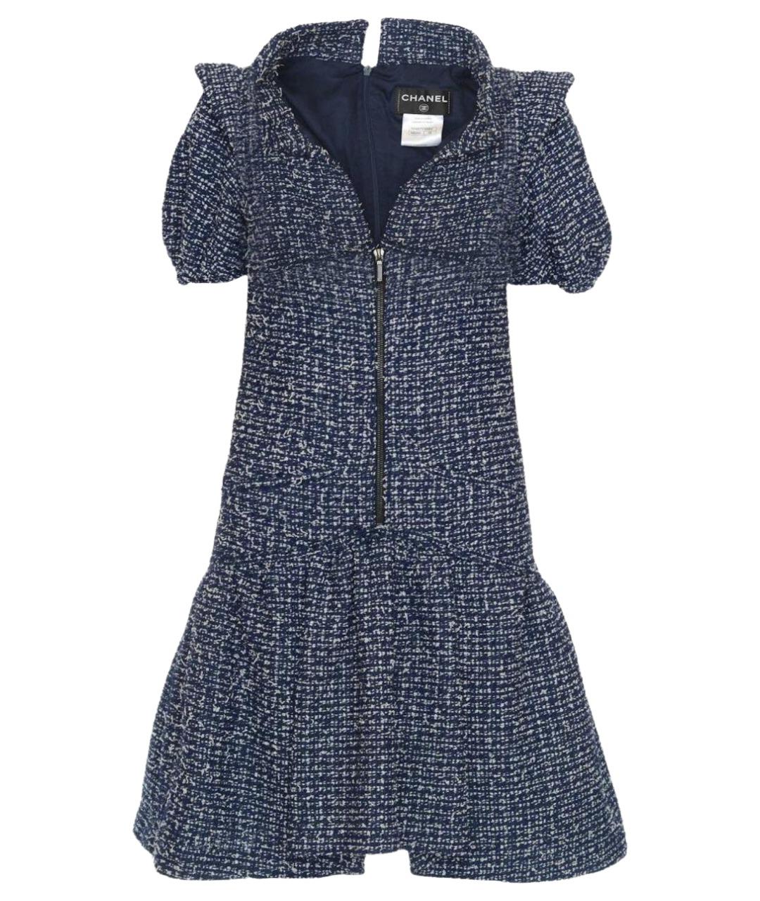 CHANEL Синее твидовое повседневное платье, фото 1