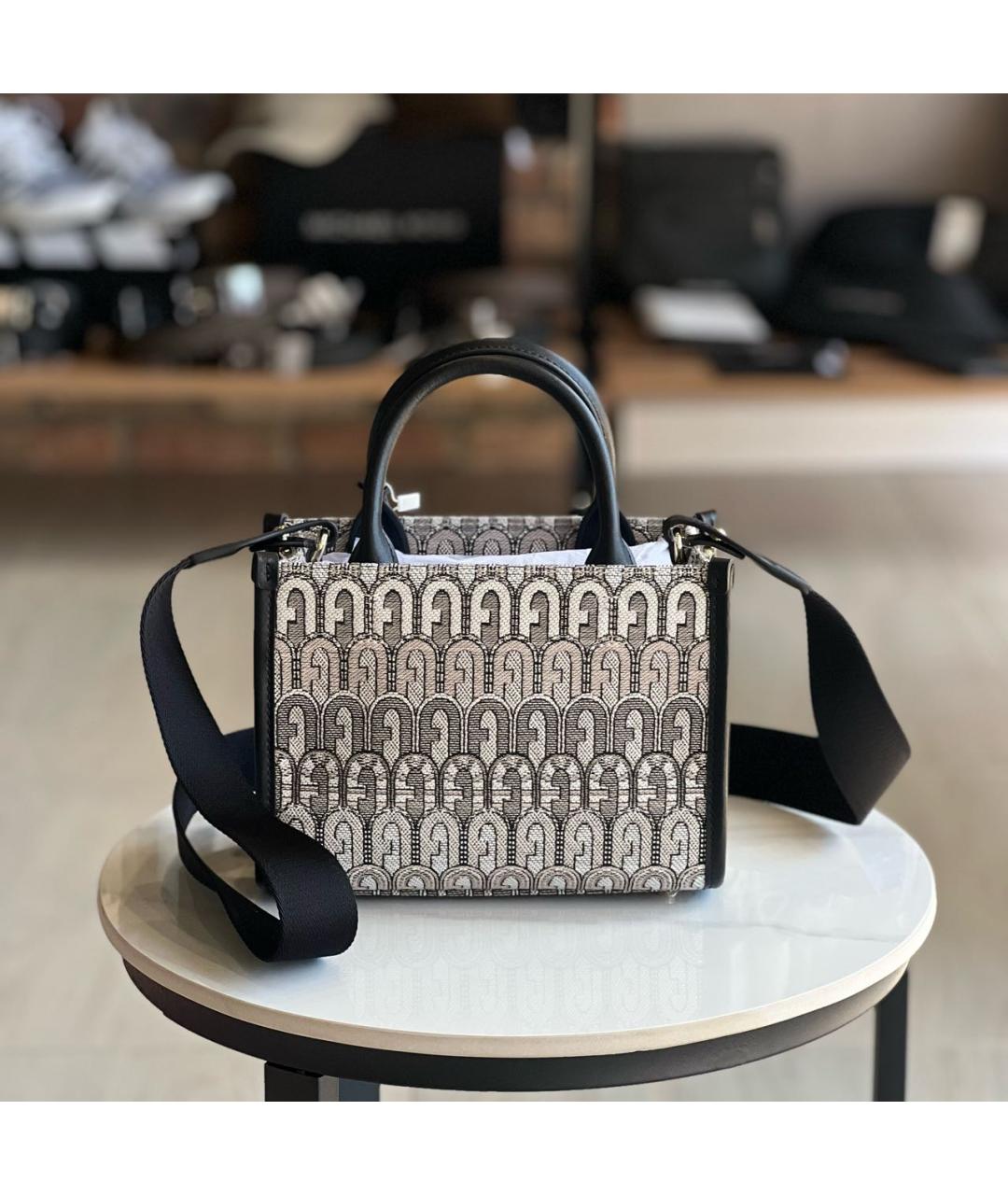 FURLA Бежевая жаккардовая сумка с короткими ручками, фото 5
