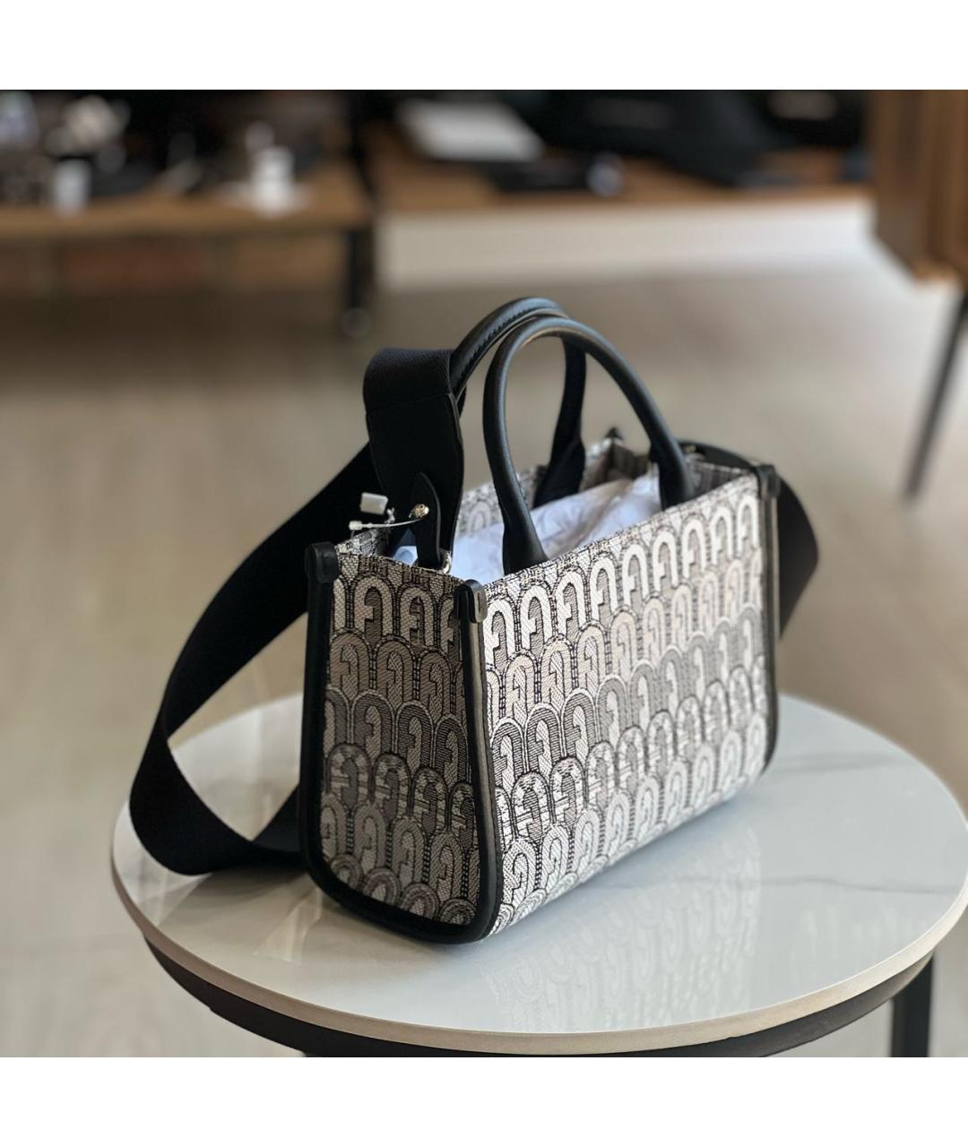 FURLA Бежевая жаккардовая сумка с короткими ручками, фото 2