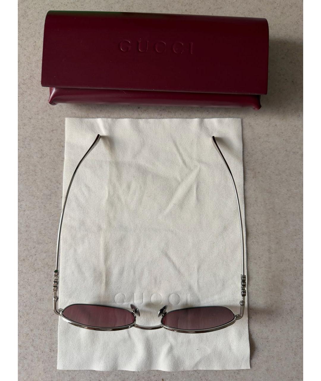 GUCCI Серебряные металлические солнцезащитные очки, фото 3