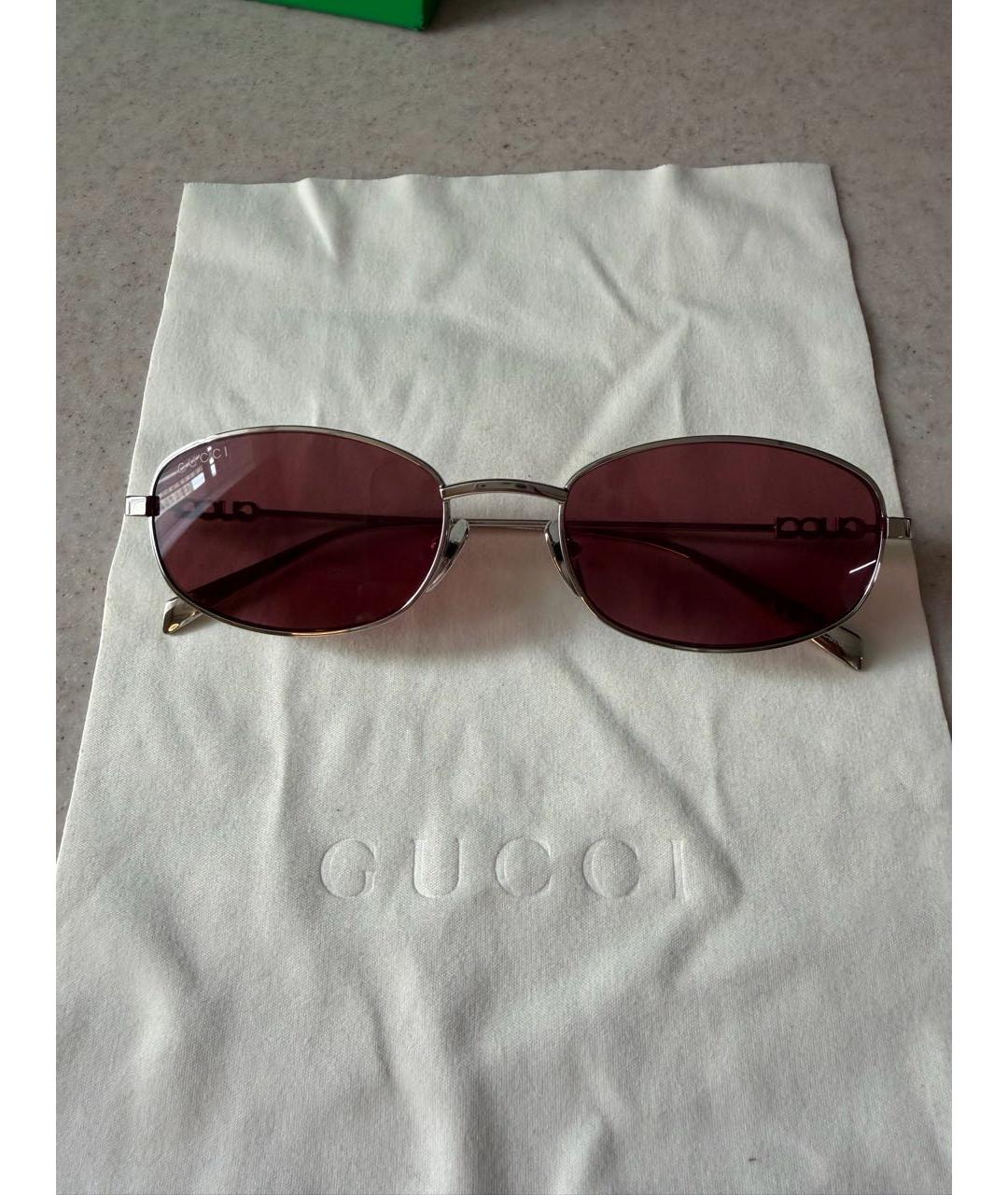 GUCCI Серебряные металлические солнцезащитные очки, фото 4