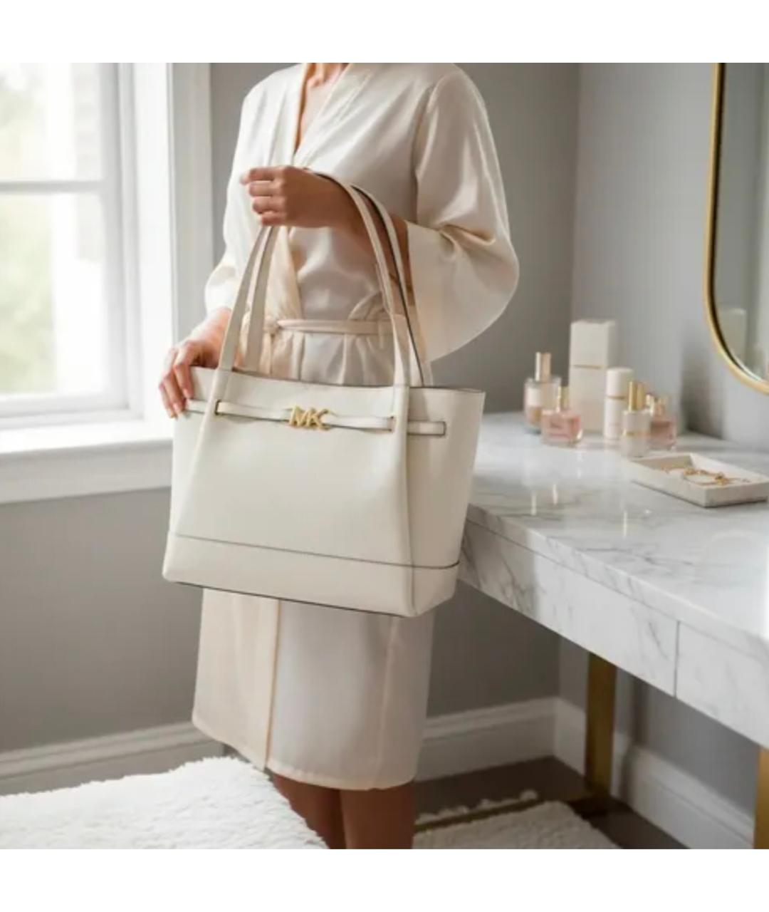 MICHAEL KORS Белая кожаная сумка тоут, фото 3