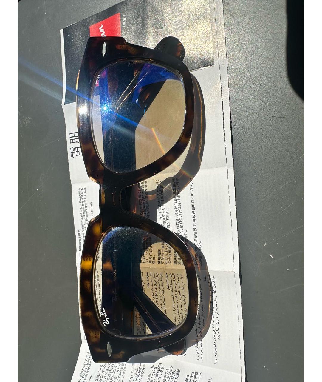 RAY BAN Коричневые пластиковые солнцезащитные очки, фото 5