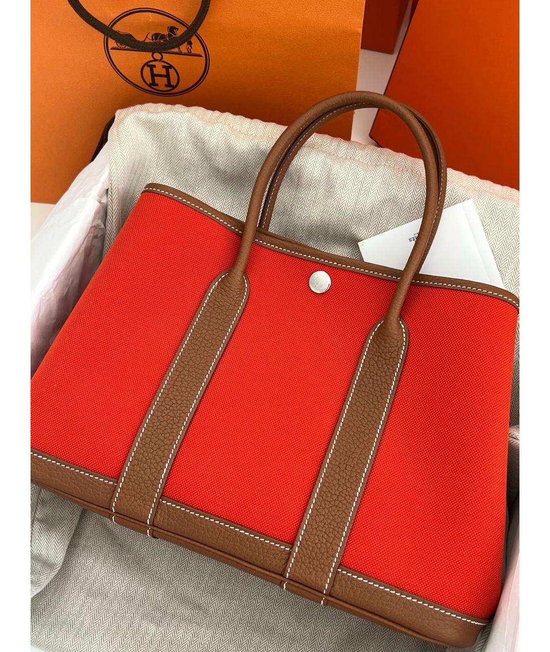 HERMES Красная тканевая сумка тоут, фото 2