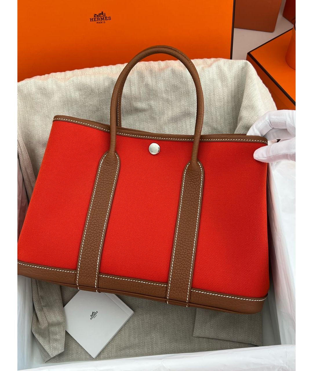 HERMES Красная тканевая сумка тоут, фото 8