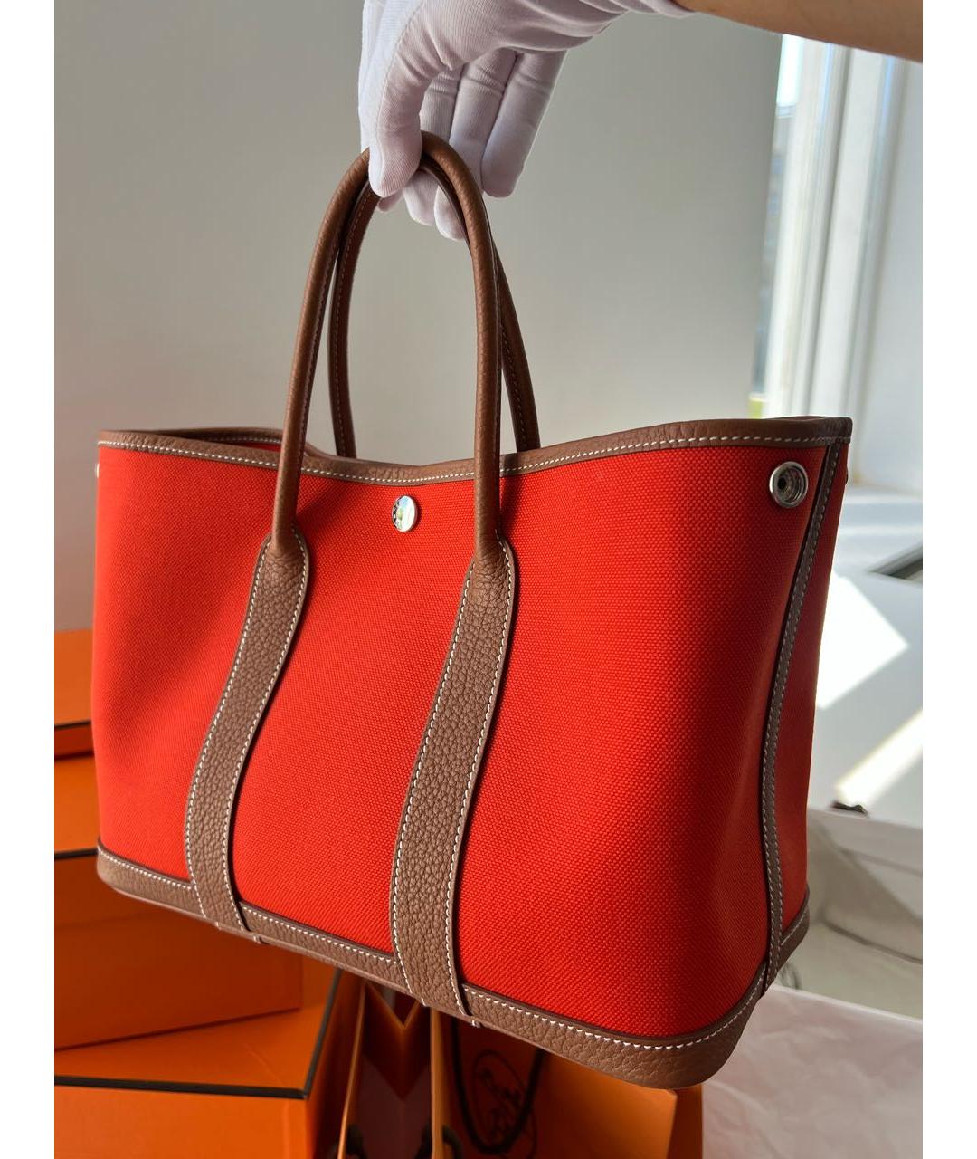 HERMES Красная тканевая сумка тоут, фото 5