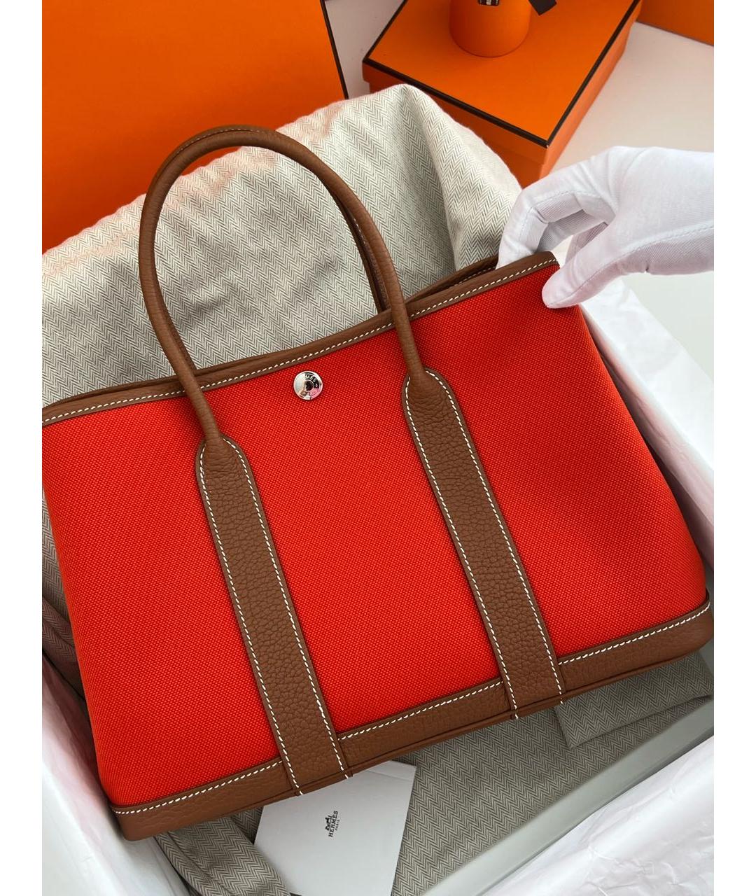 HERMES Красная тканевая сумка тоут, фото 3