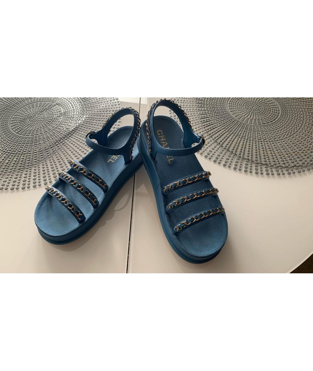 CHANEL Синие кожаные босоножки, фото 4
