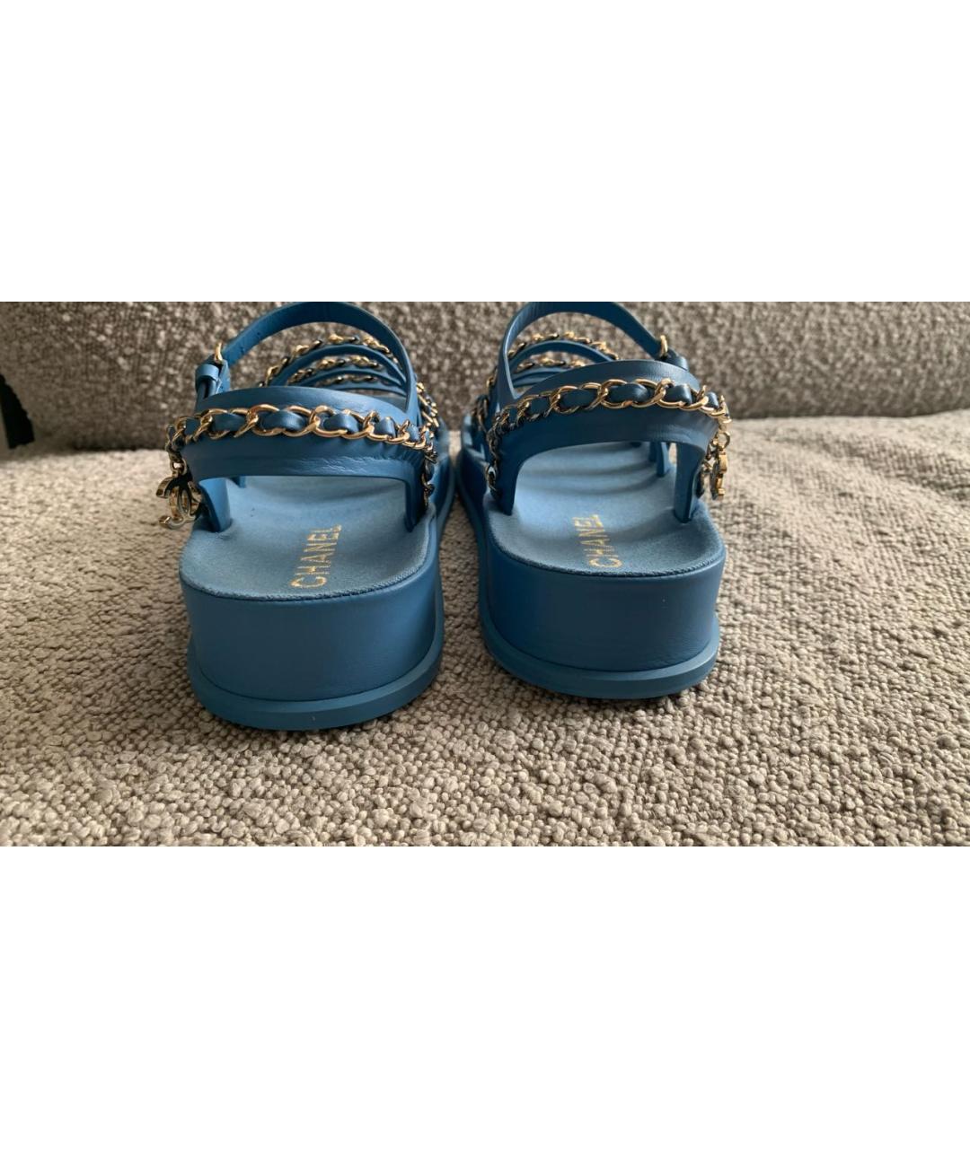 CHANEL Синие кожаные босоножки, фото 3