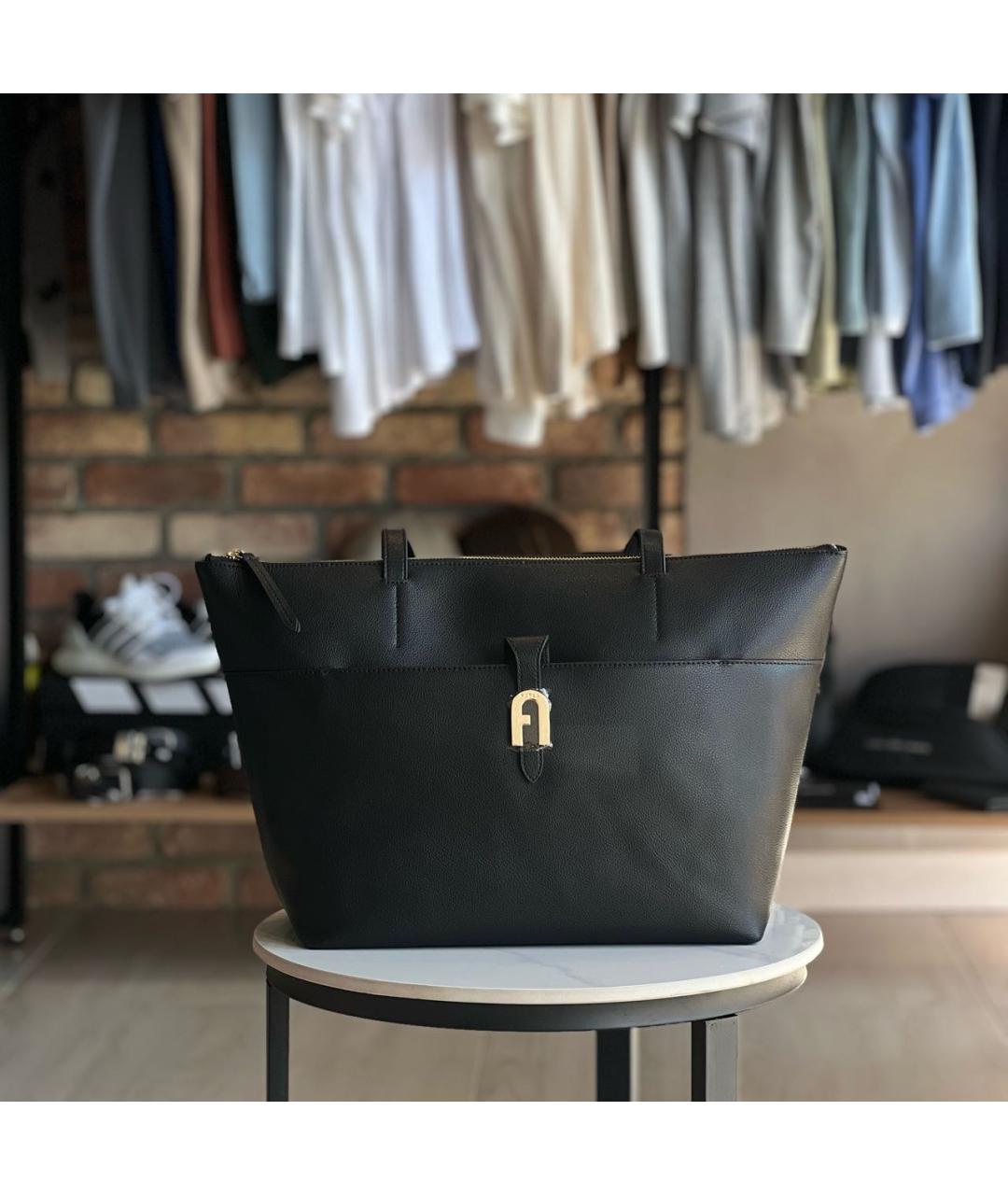 FURLA Черная кожаная сумка тоут, фото 5