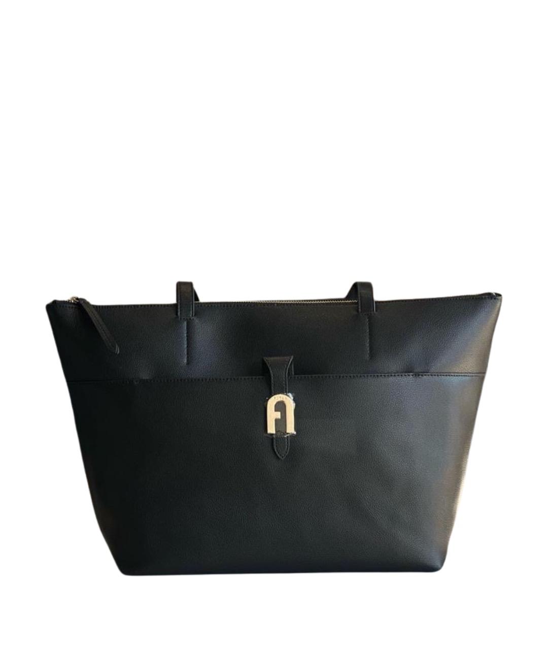 FURLA Черная кожаная сумка тоут, фото 1