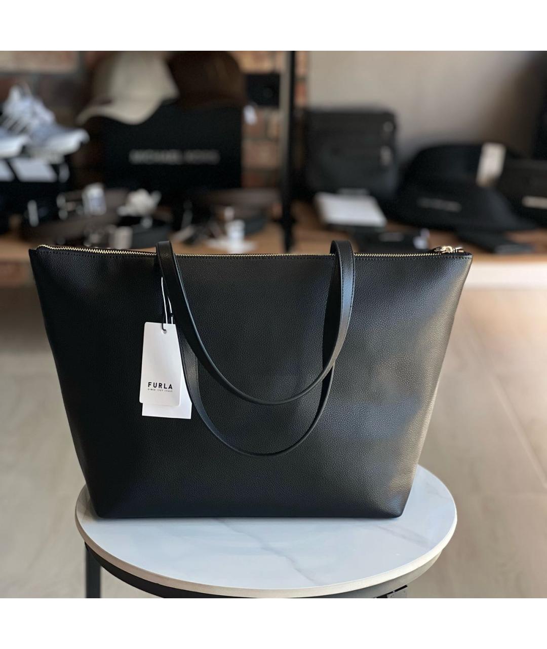 FURLA Черная кожаная сумка тоут, фото 3
