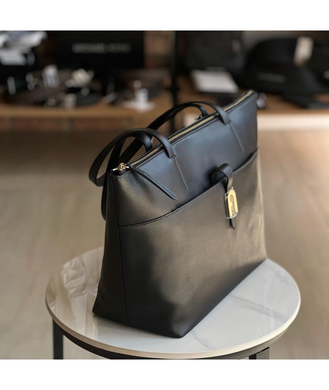 FURLA Черная кожаная сумка тоут, фото 2