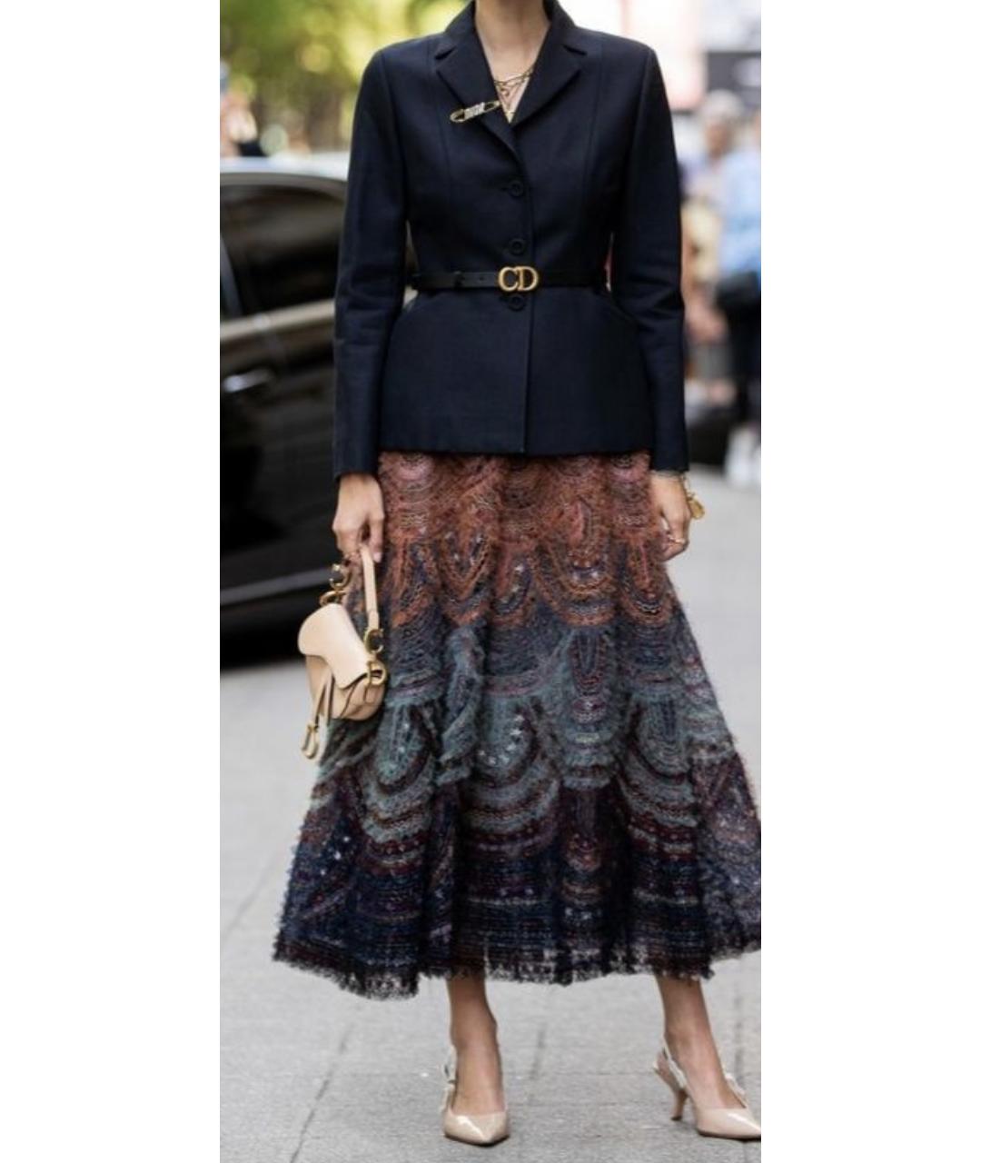 CHRISTIAN DIOR Синяя шелковая юбка миди, фото 5