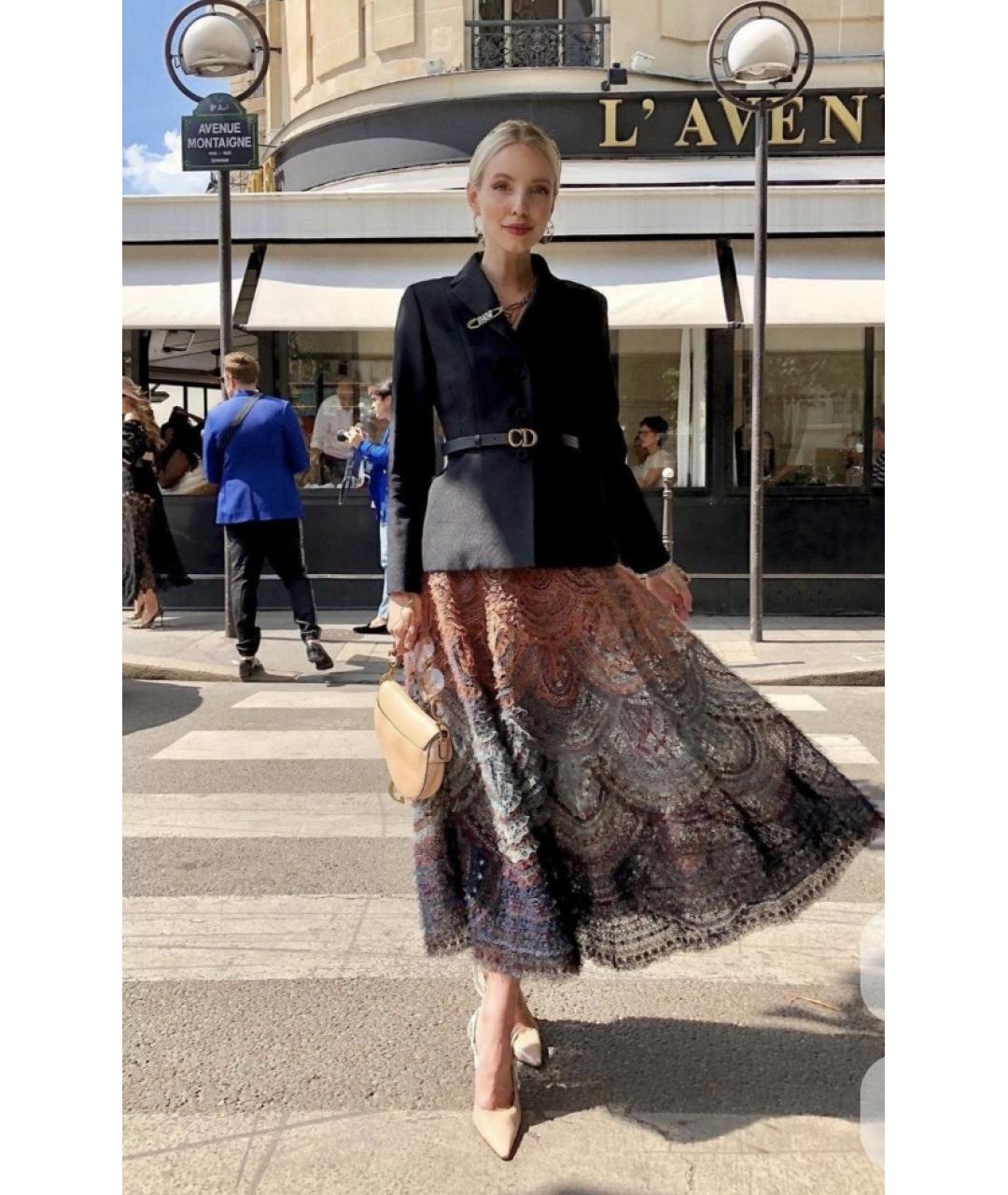 CHRISTIAN DIOR Синяя шелковая юбка миди, фото 4