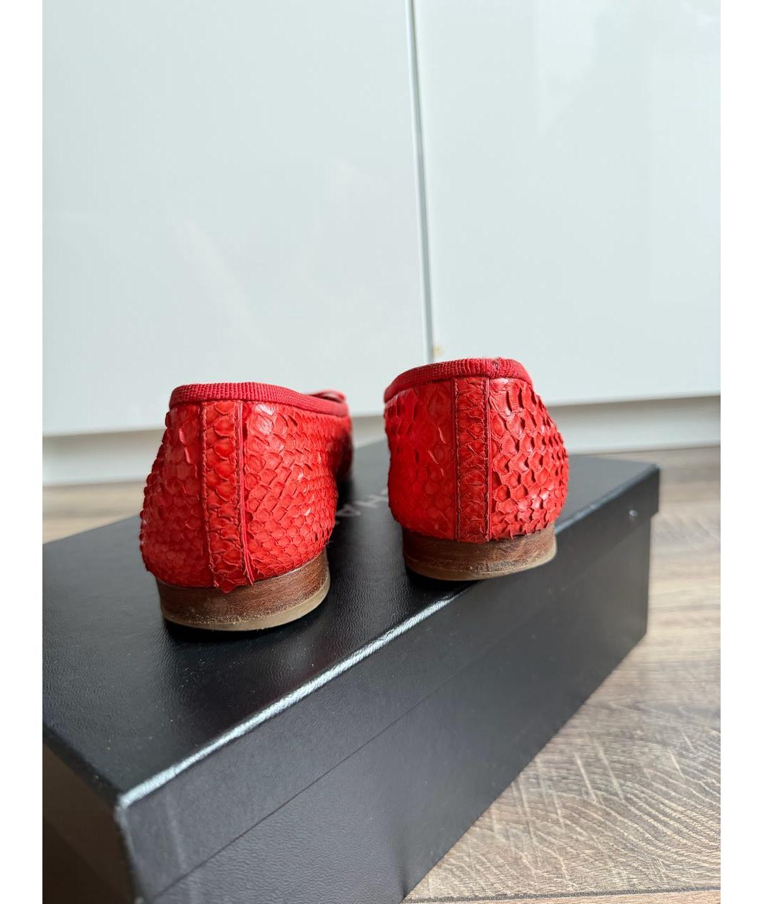 CHANEL Красные балетки из экзотической кожи, фото 5