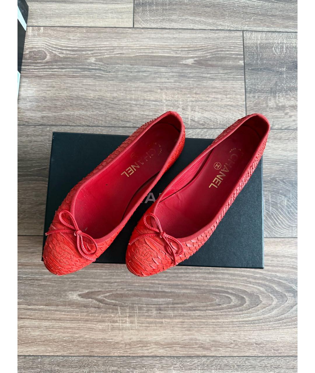 CHANEL Красные балетки из экзотической кожи, фото 3