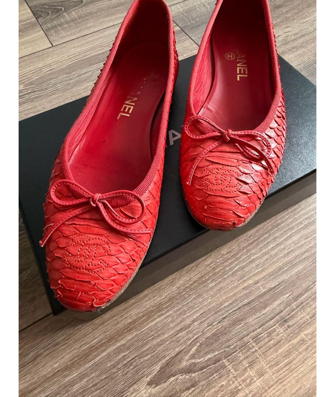 CHANEL Красные балетки из экзотической кожи, фото 4