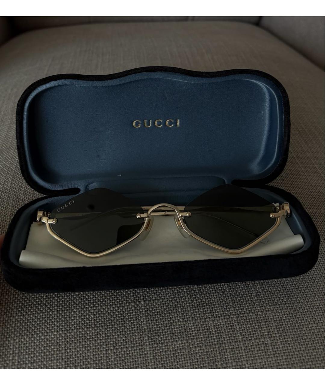 GUCCI Золотые металлические солнцезащитные очки, фото 3