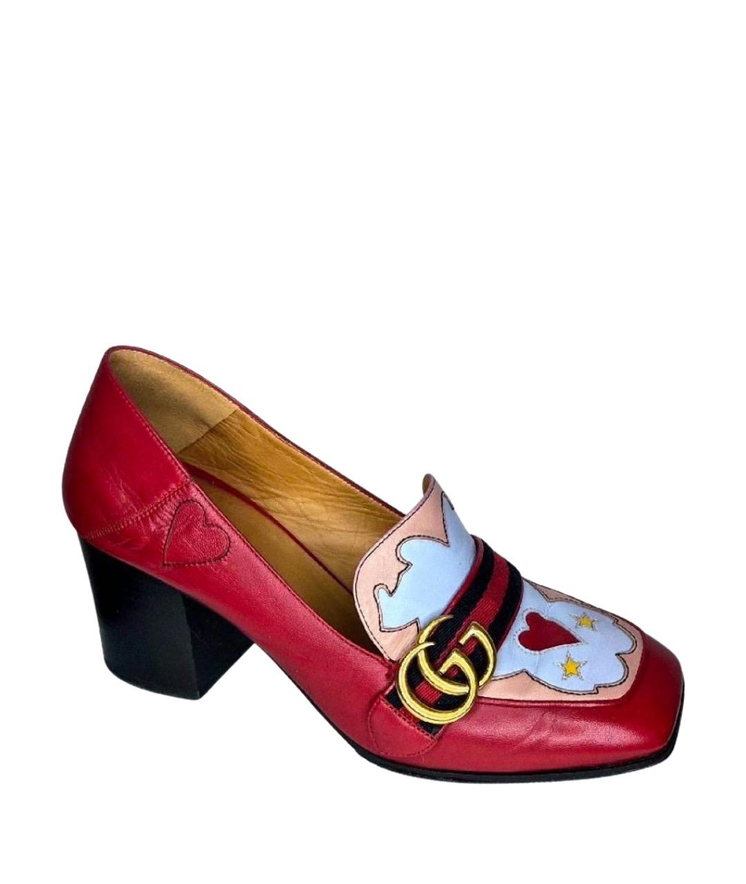 GUCCI Красные кожаные лоферы, фото 1