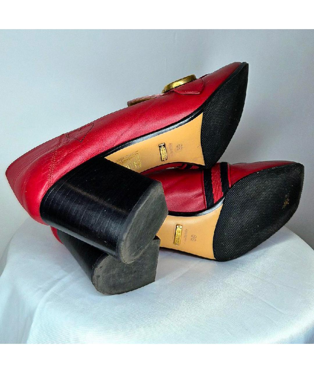 GUCCI Красные кожаные лоферы, фото 9