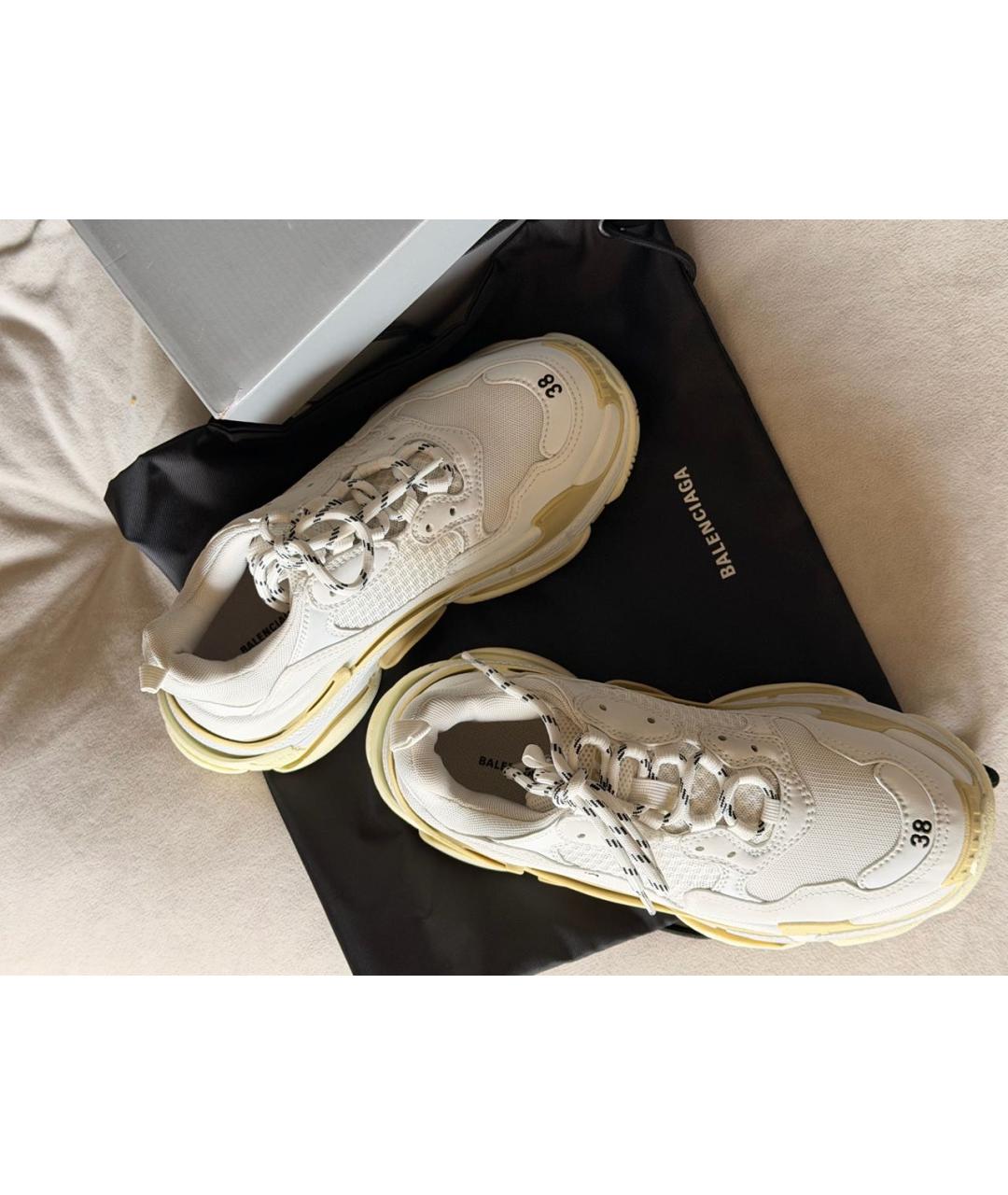 BALENCIAGA Белые кожаные кроссовки, фото 4