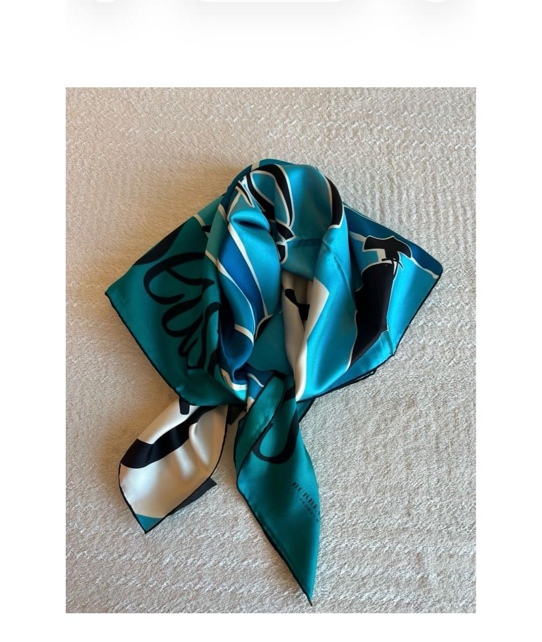 BURBERRY Синий шелковый платок, фото 6