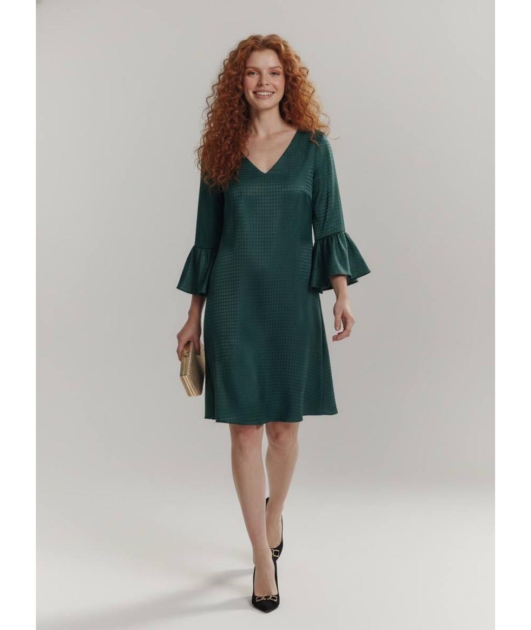 CALVIN KLEIN Зеленое вискозное коктейльное платье, фото 8