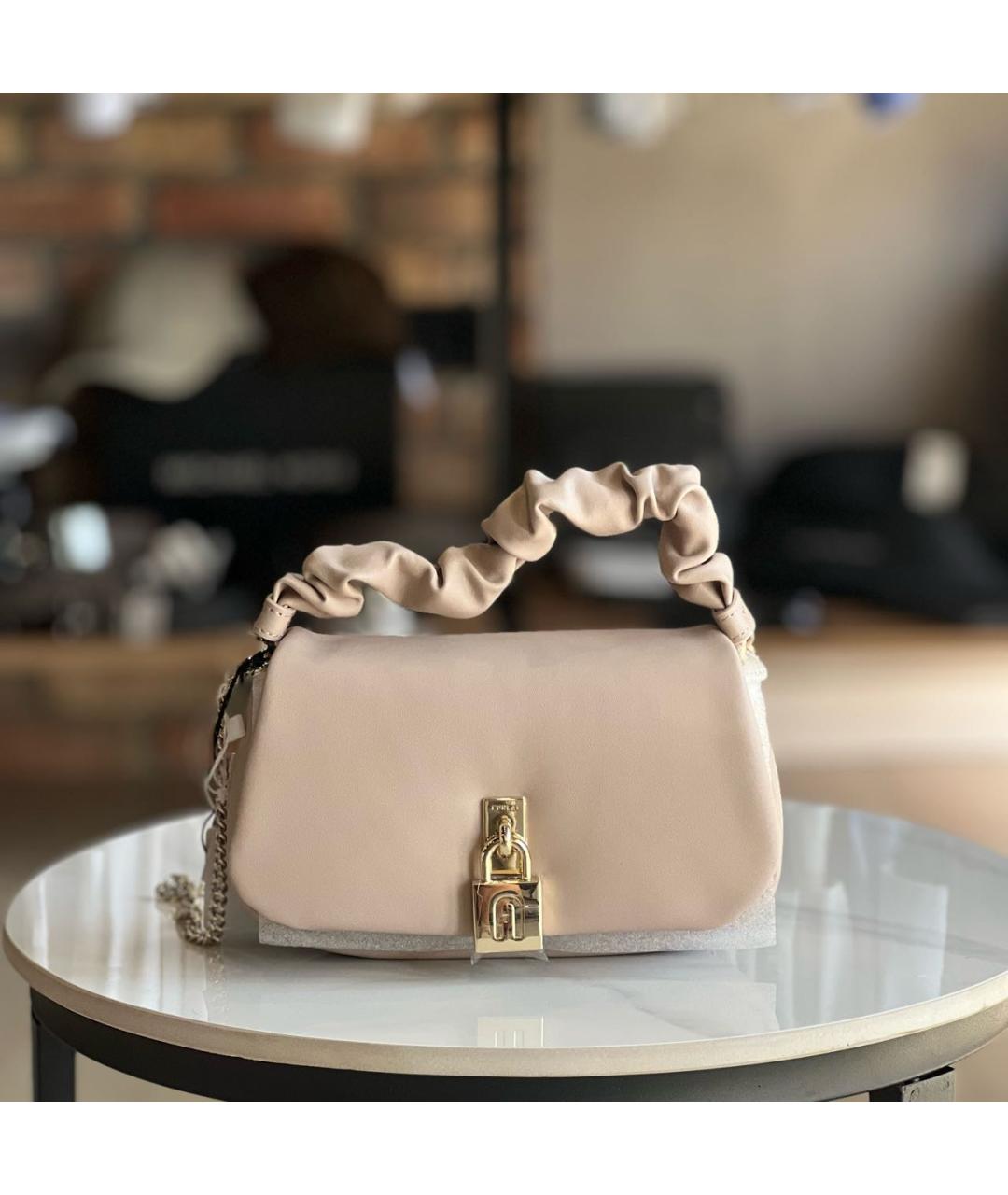 FURLA Бежевая кожаная сумка через плечо, фото 5