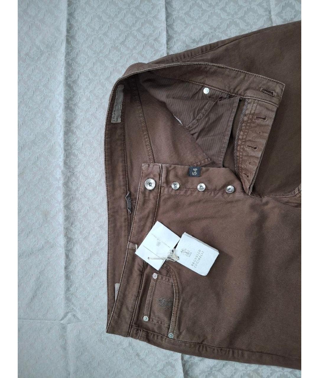BRUNELLO CUCINELLI Коричневые хлопковые прямые джинсы, фото 3