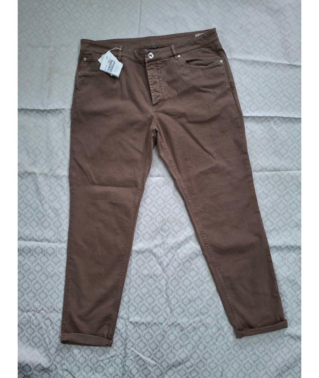 BRUNELLO CUCINELLI Коричневые хлопковые прямые джинсы, фото 6