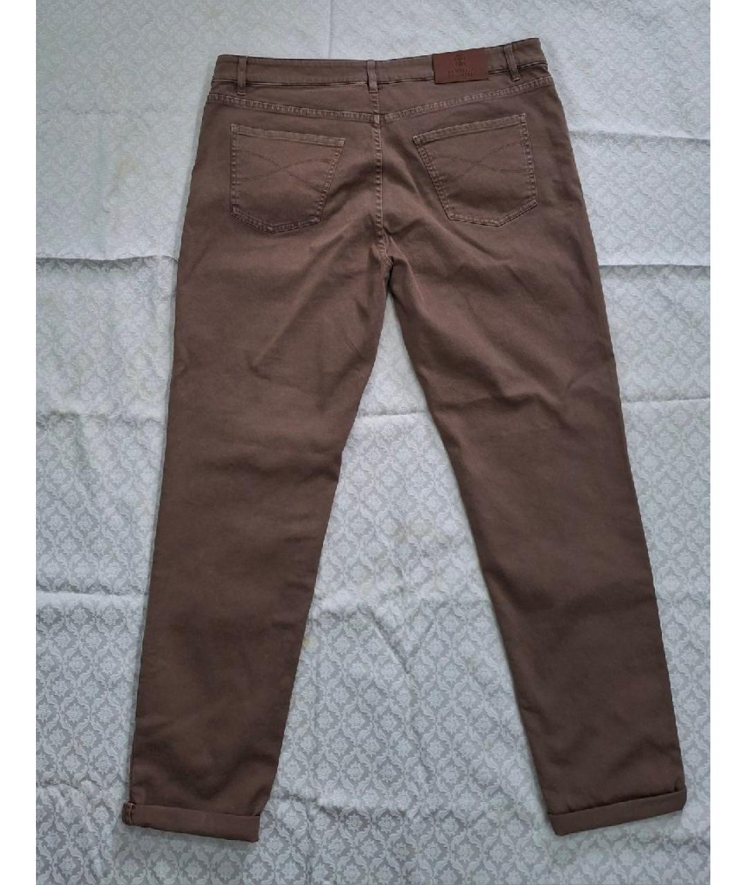 BRUNELLO CUCINELLI Коричневые хлопковые прямые джинсы, фото 2