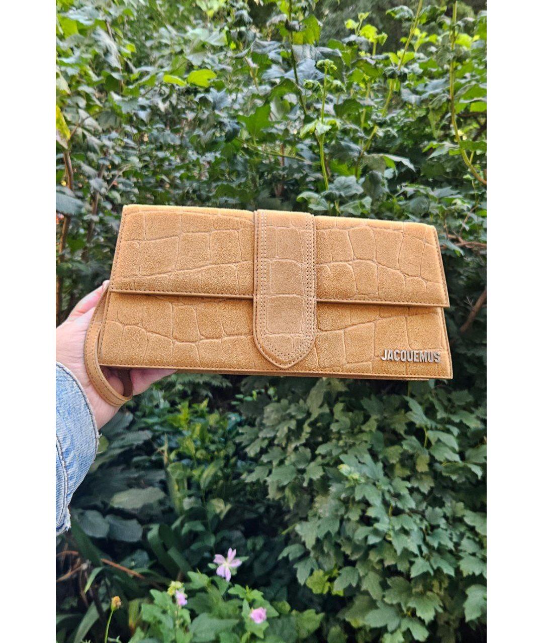 JACQUEMUS Горчичная замшевая сумка с короткими ручками, фото 3