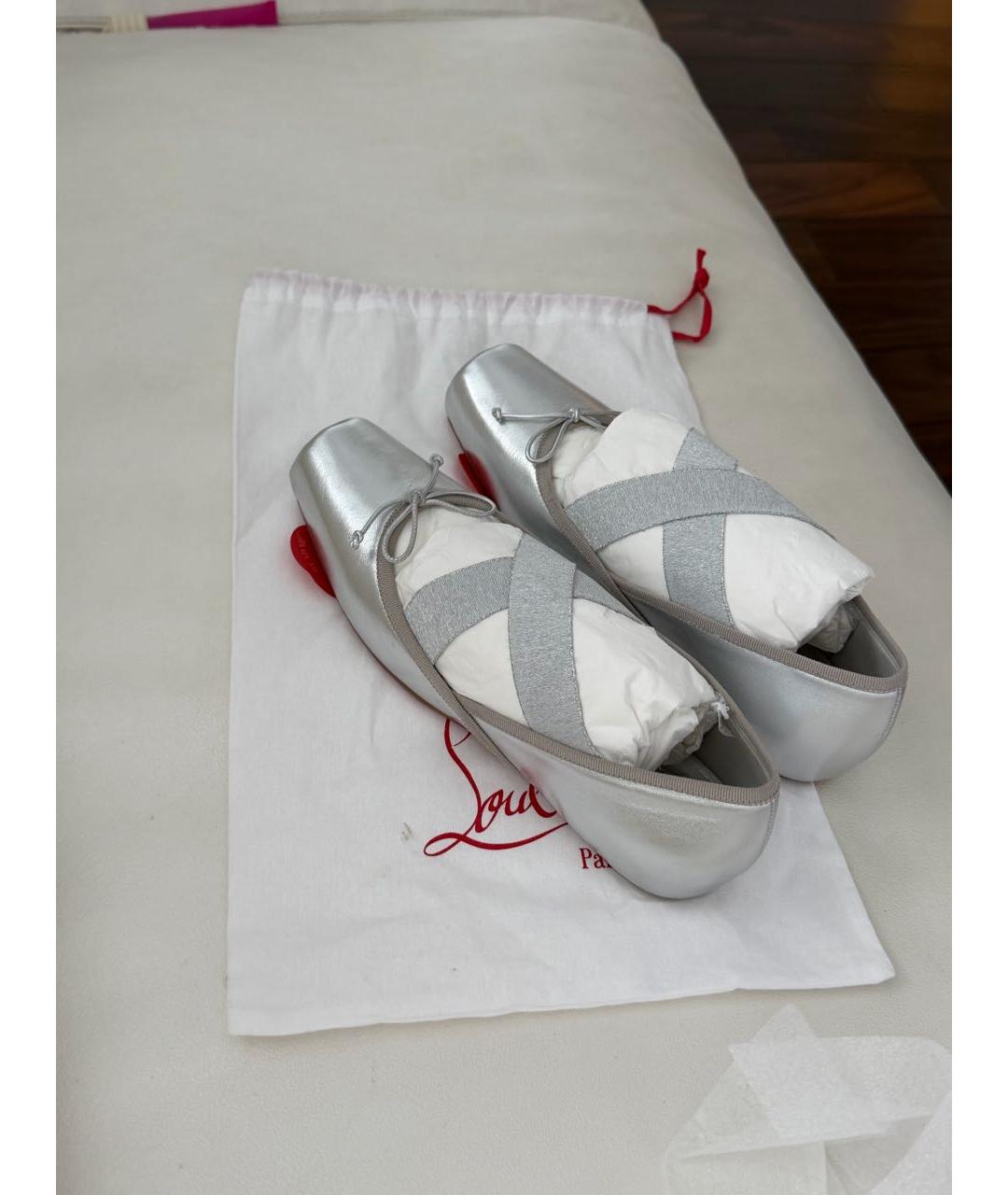 CHRISTIAN LOUBOUTIN Серебряные кожаные балетки, фото 8