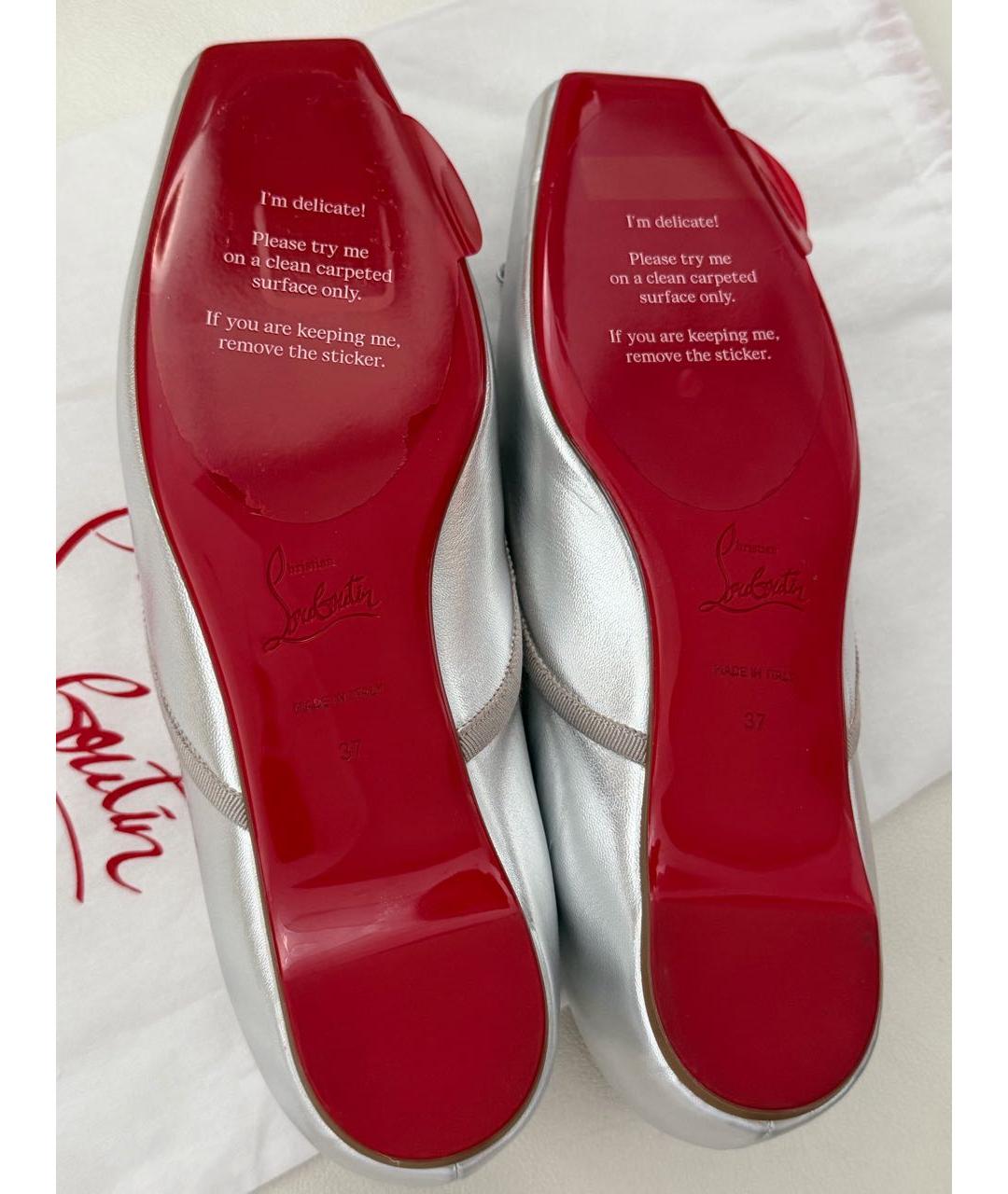 CHRISTIAN LOUBOUTIN Серебряные кожаные балетки, фото 5