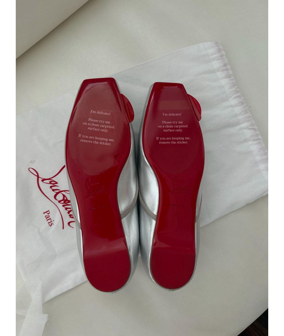 CHRISTIAN LOUBOUTIN Серебряные кожаные балетки, фото 4