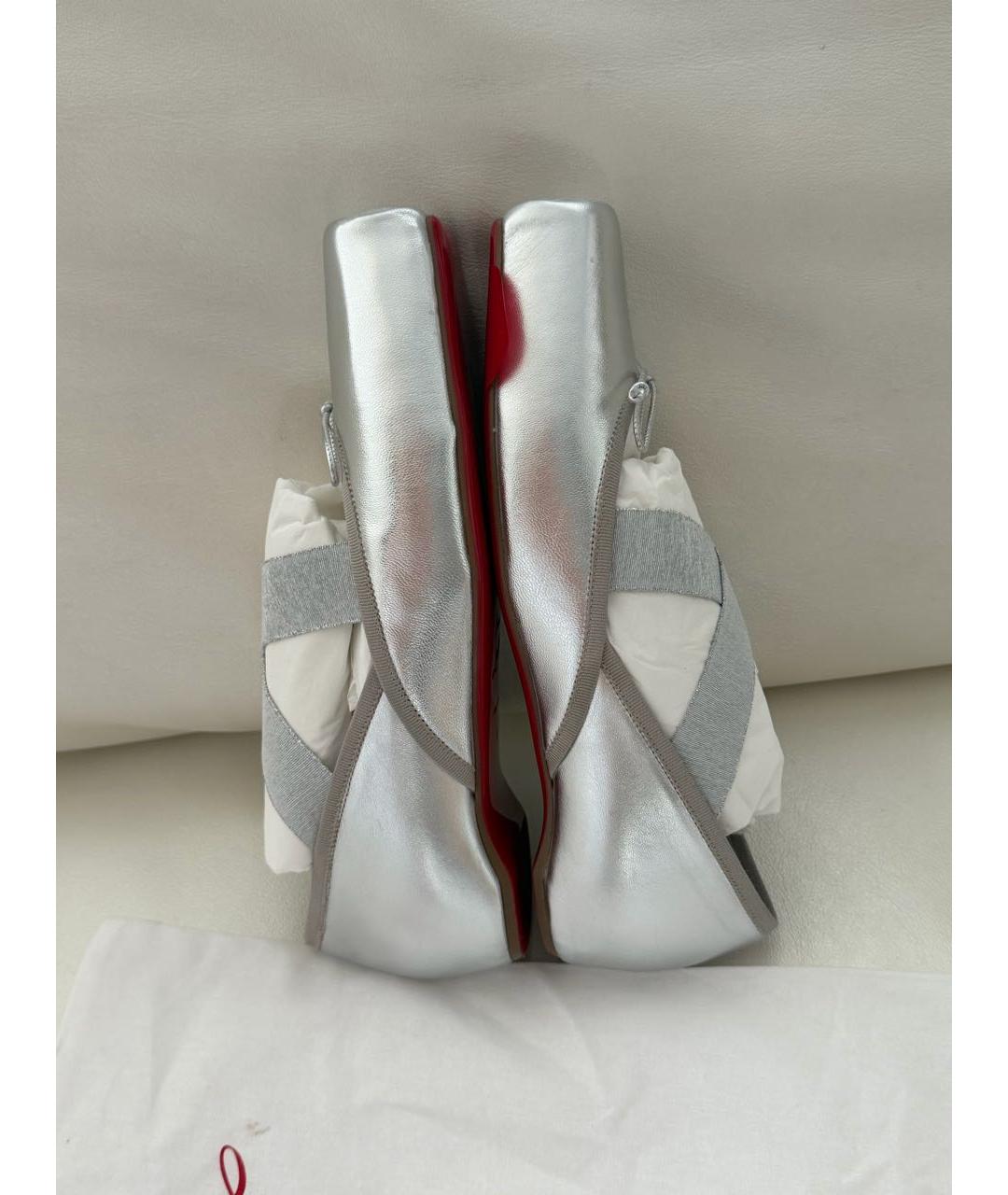 CHRISTIAN LOUBOUTIN Серебряные кожаные балетки, фото 6