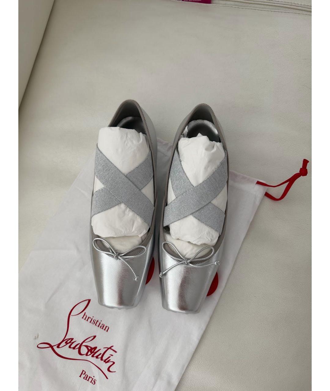 CHRISTIAN LOUBOUTIN Серебряные кожаные балетки, фото 3