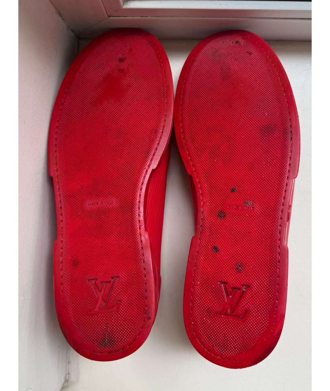 LOUIS VUITTON Красные кожаные низкие кроссовки / кеды, фото 5