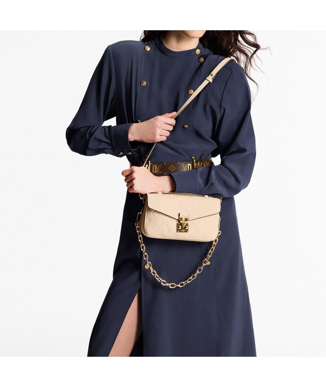 LOUIS VUITTON Бежевая кожаная сумка с короткими ручками, фото 8