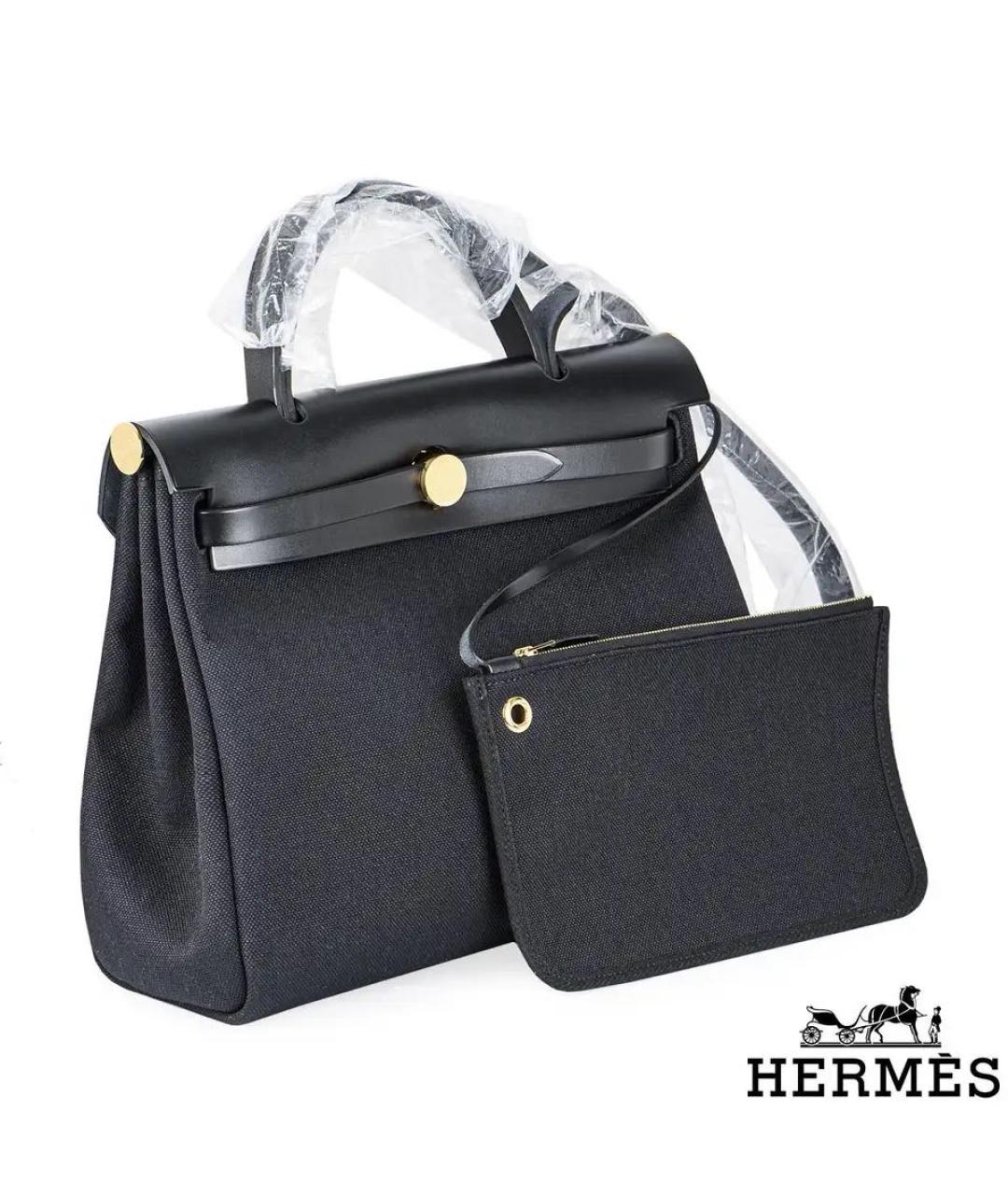 HERMES Черная тканевая сумка тоут, фото 2