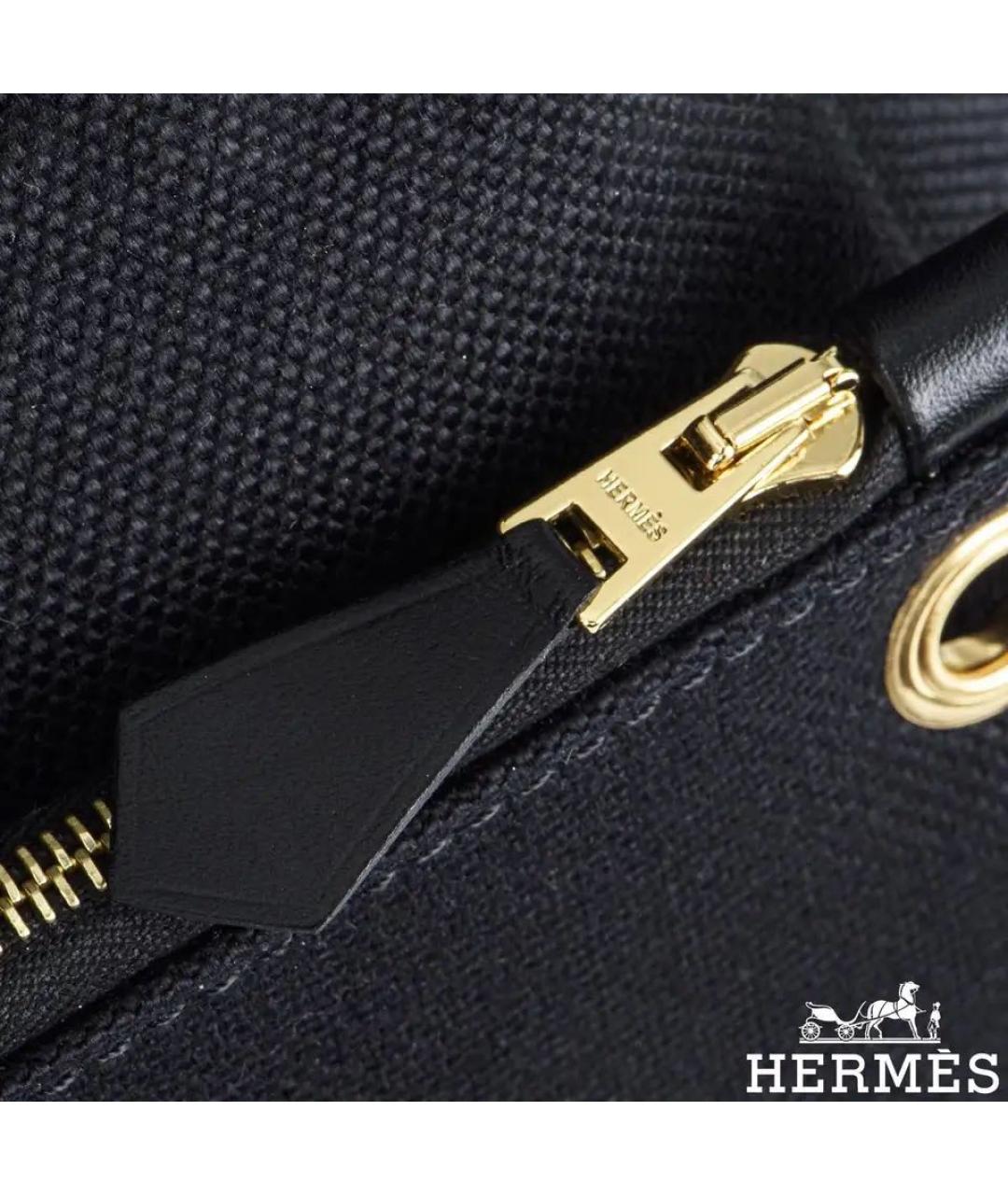 HERMES Черная тканевая сумка тоут, фото 4